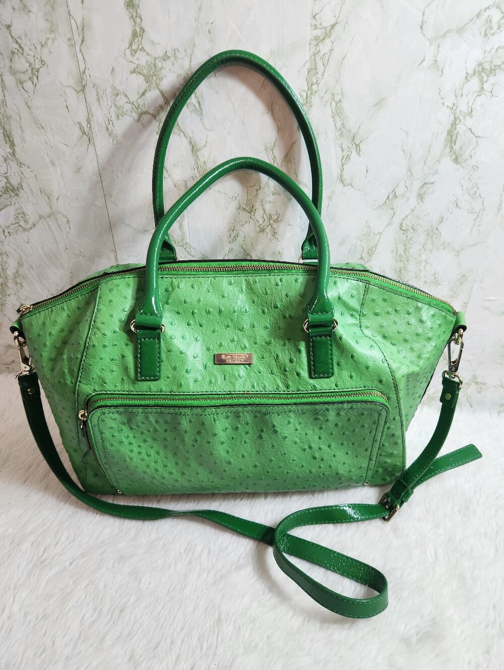 Kate Spade Freshgreen Large Catalina Ostrich-embossed Leather Satchel